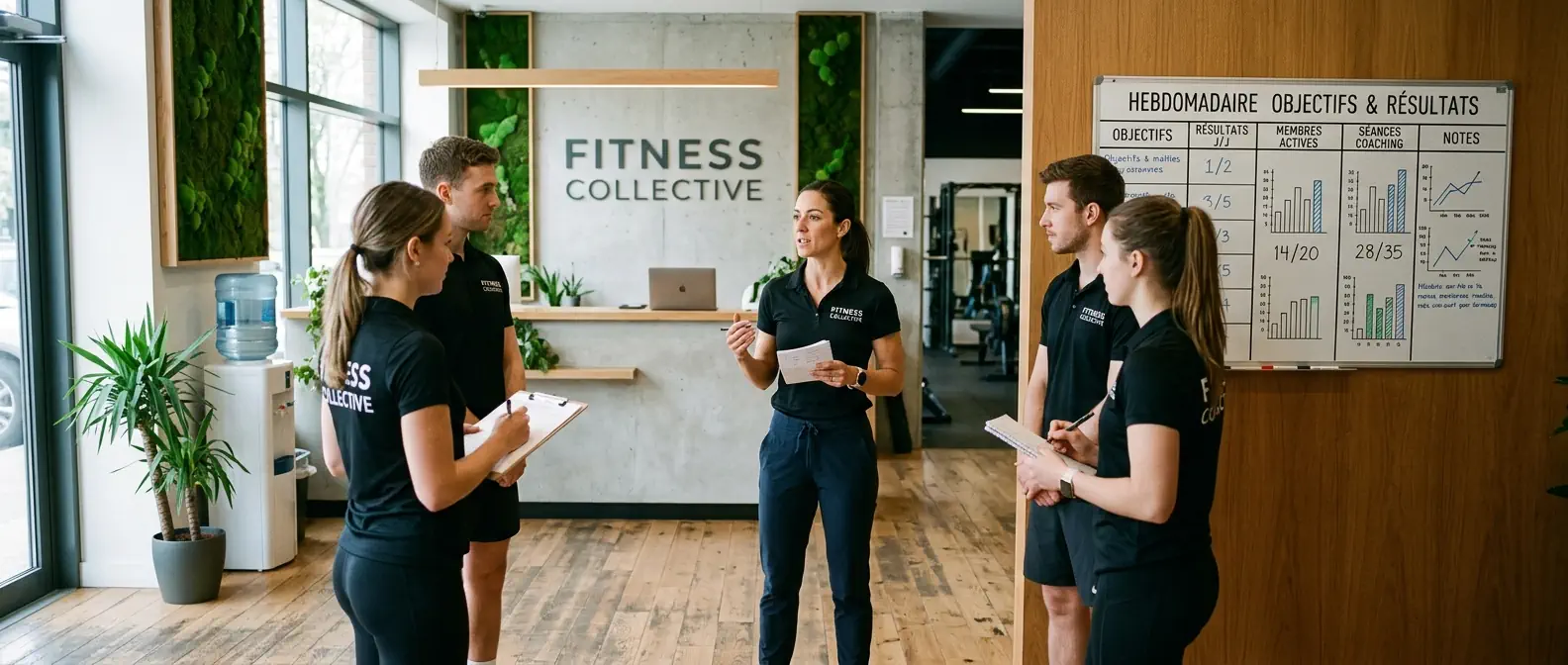 Réunion d’équipe dans un club de fitness