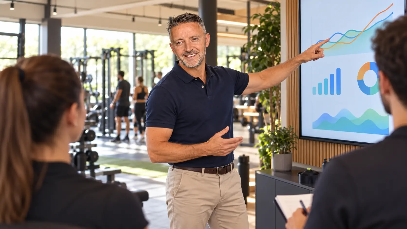 Stéphane anime un point de pilotage dans un club de fitness