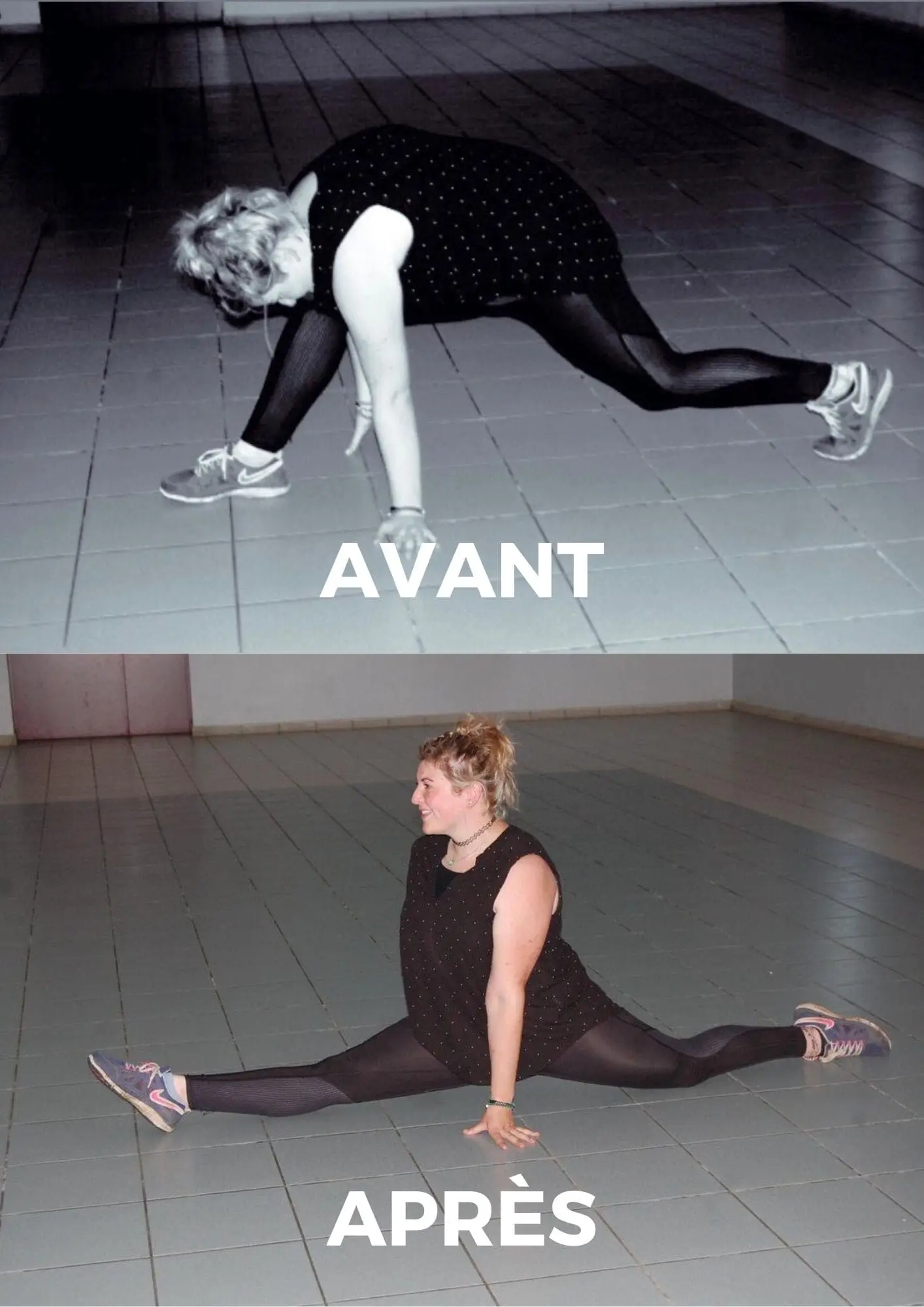 Avant-après grand écart d'une élève