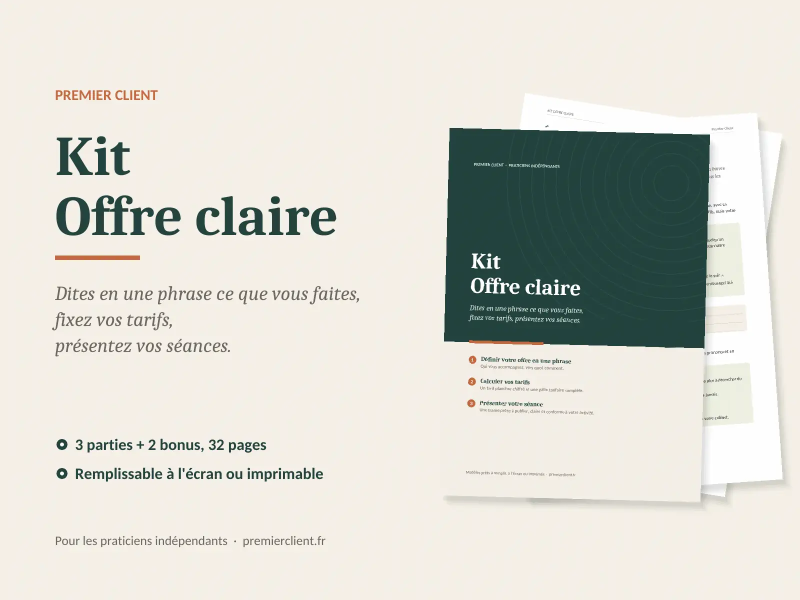 Le Kit Offre claire, cahier d'exercices de 32 pages pour praticiens indépendants