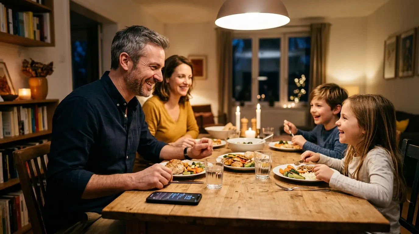 Un téléphone posé pendant un moment en famille