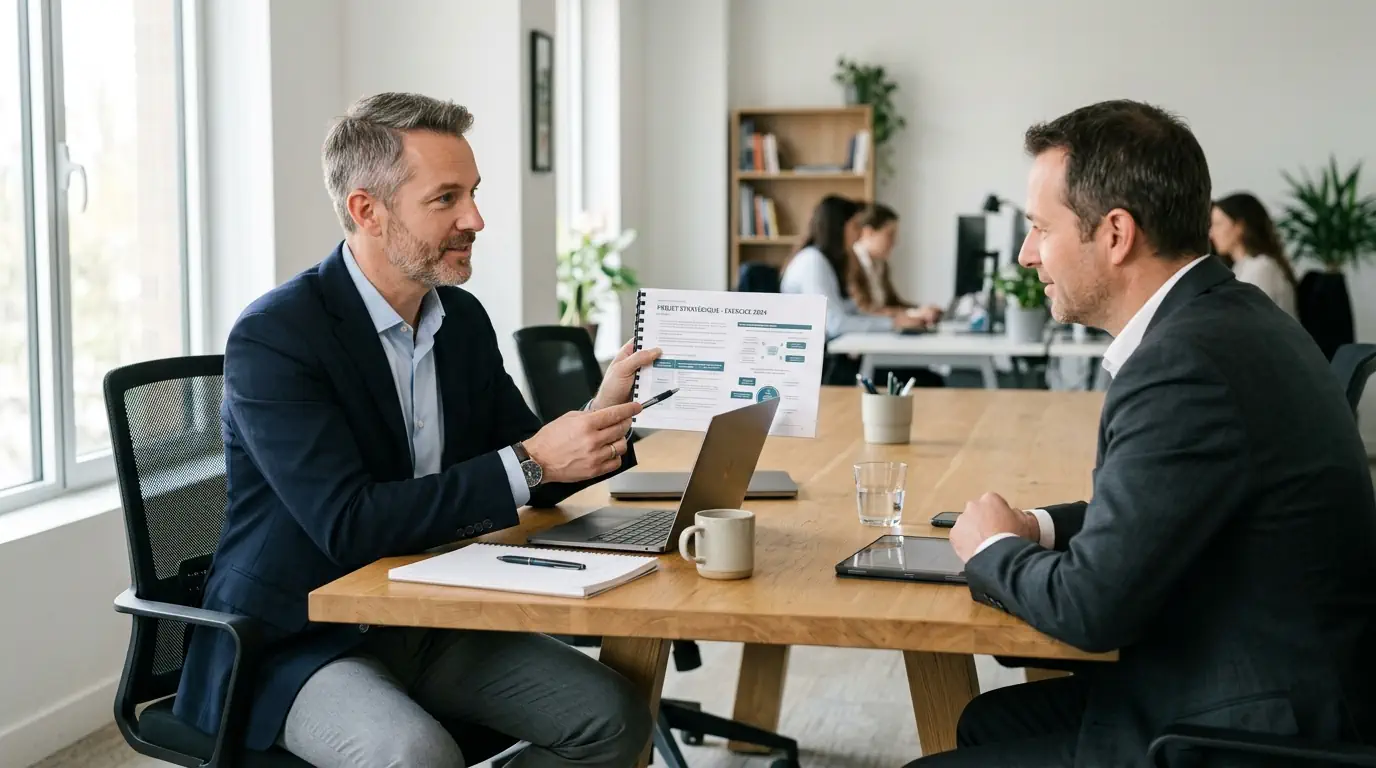 Un consultant en réunion client
