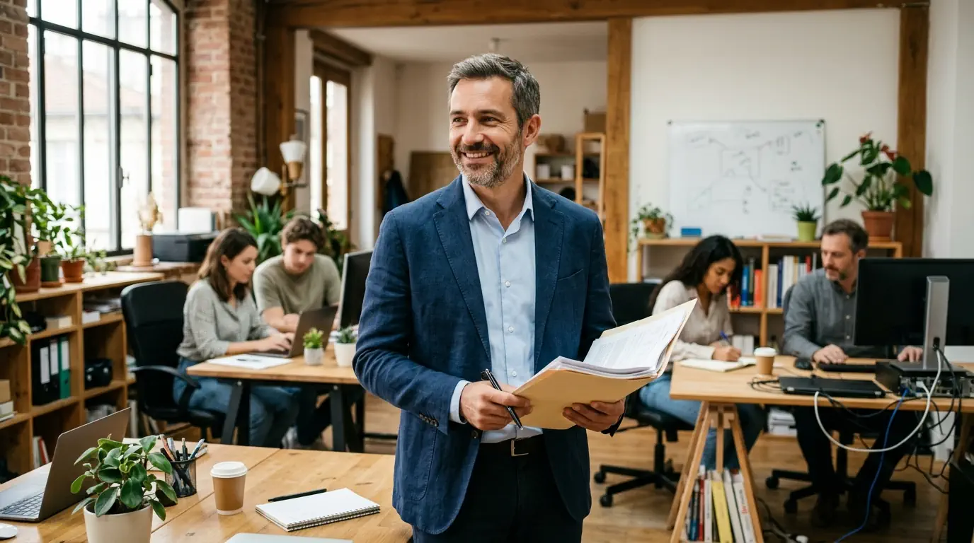 Un dirigeant de TPE dans son atelier avec son équipe
