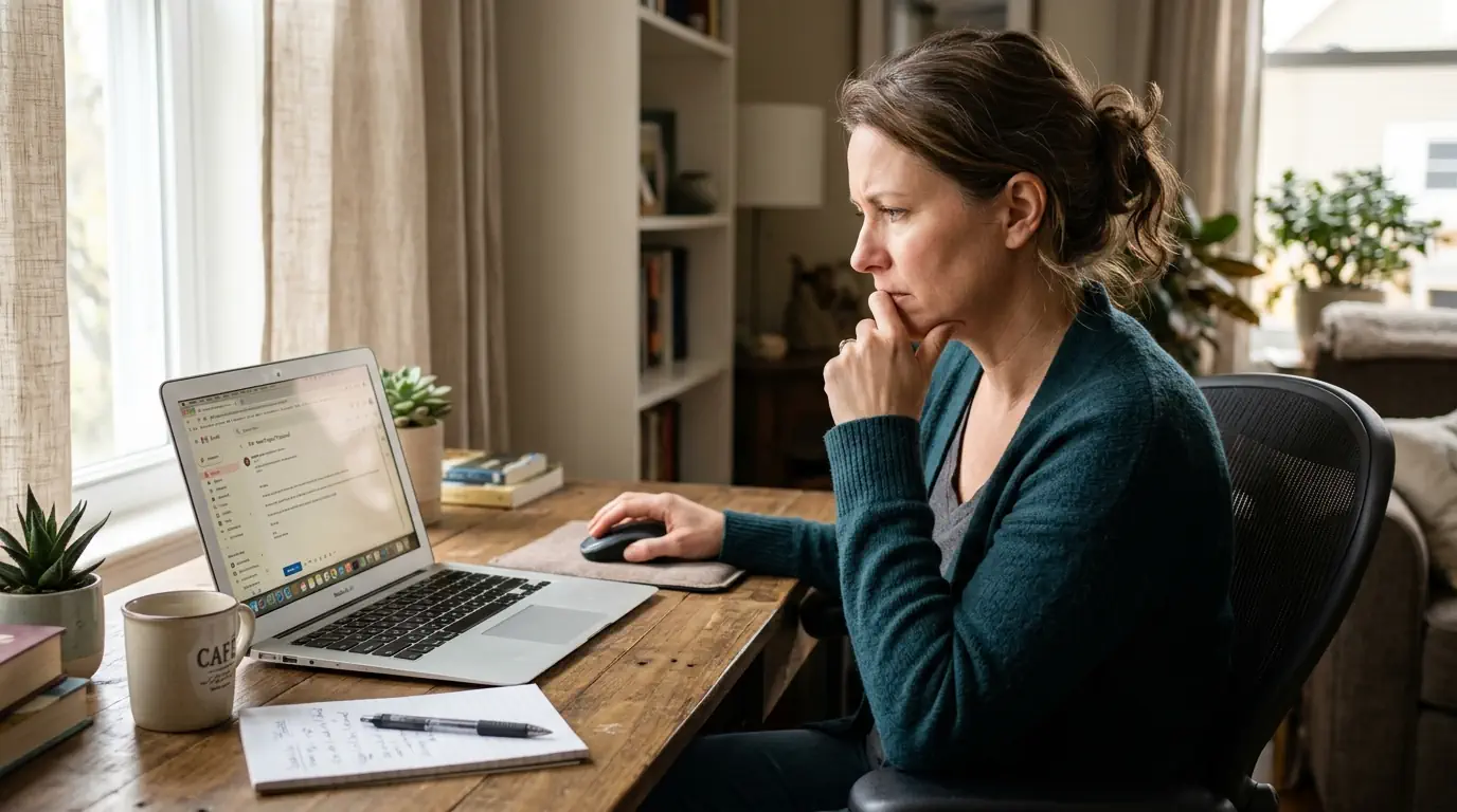 Un freelance hésitant devant un email