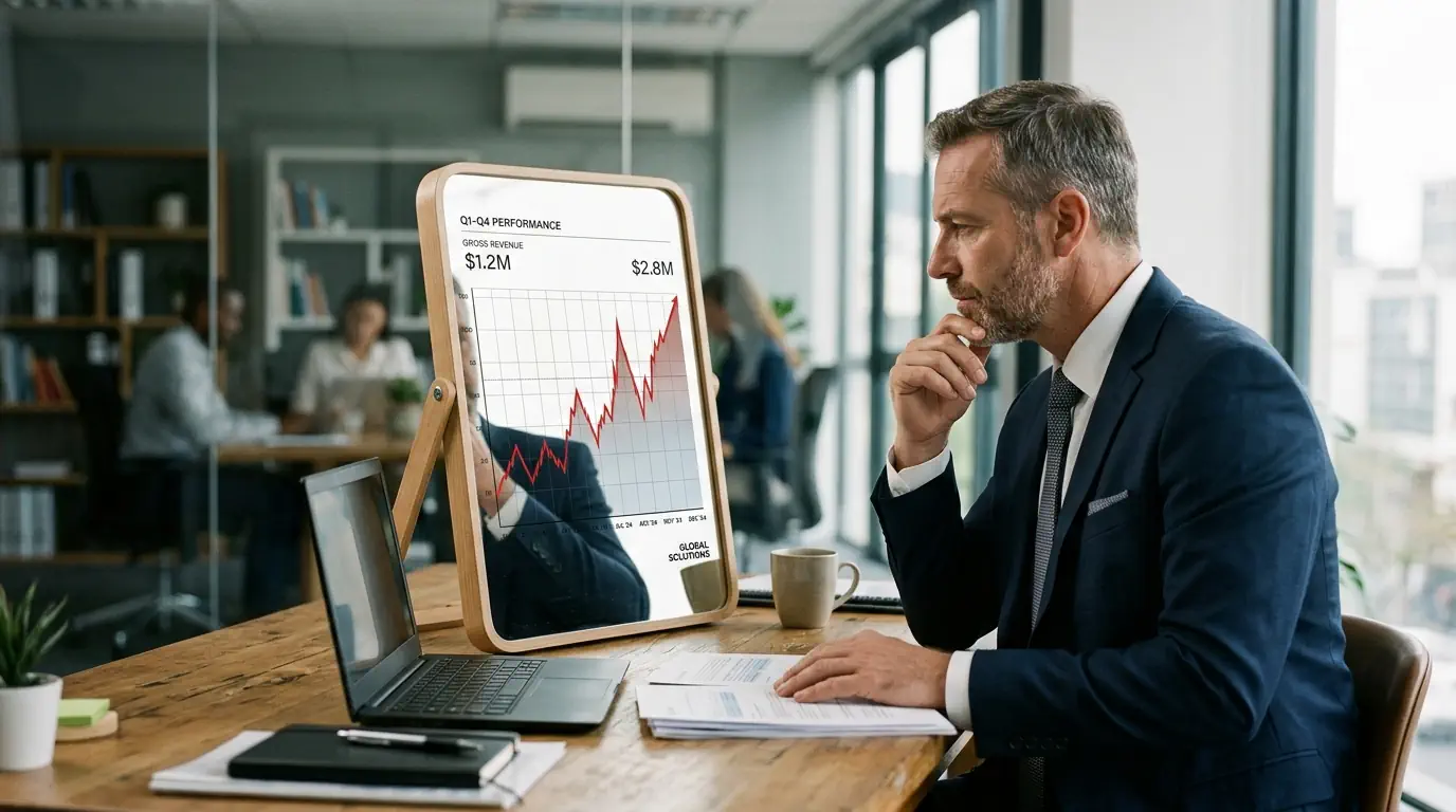 Un dirigeant face à un graphique de résultats