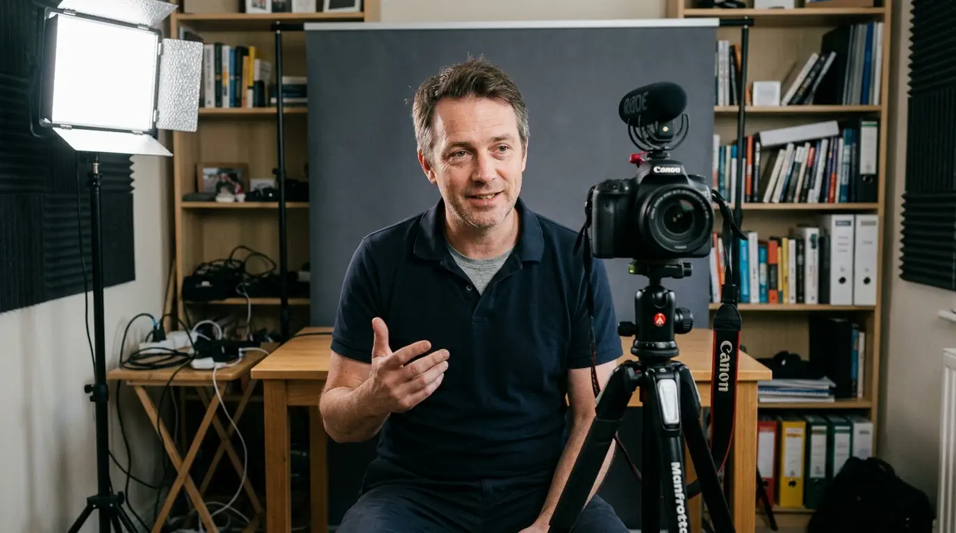 Un infopreneur filmant une vidéo face caméra