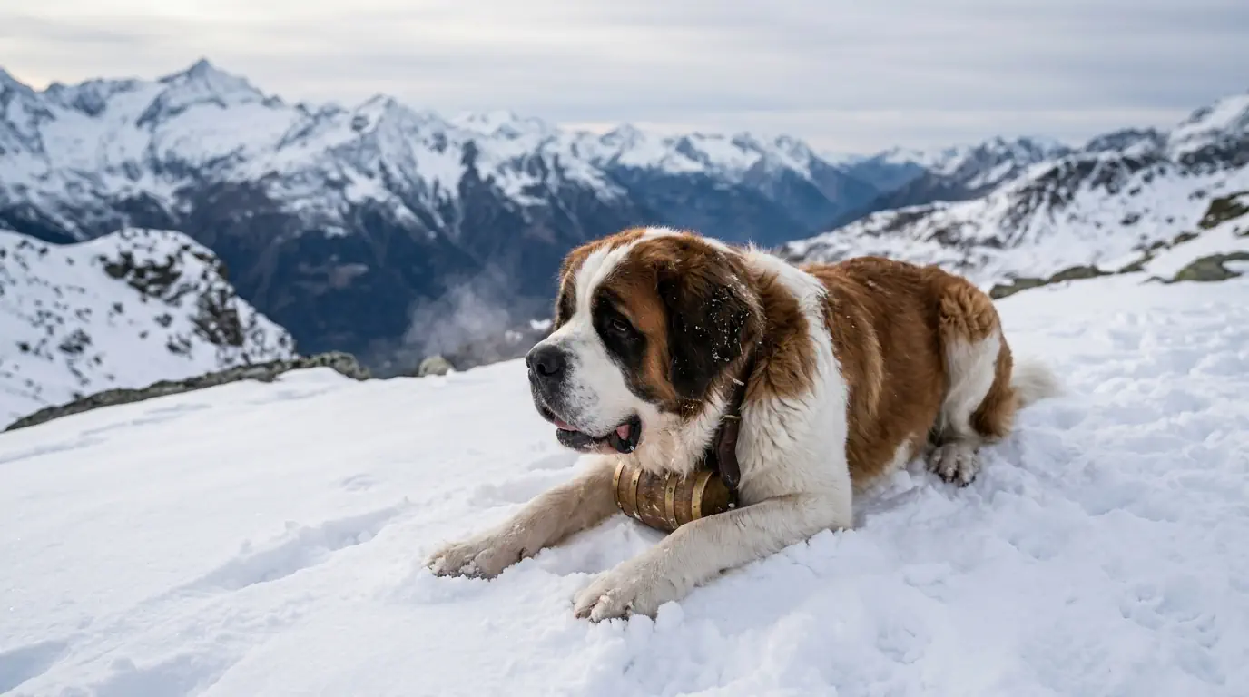 Un Saint-Bernard épuisé dans la neige, symbole du syndrome du sauveur