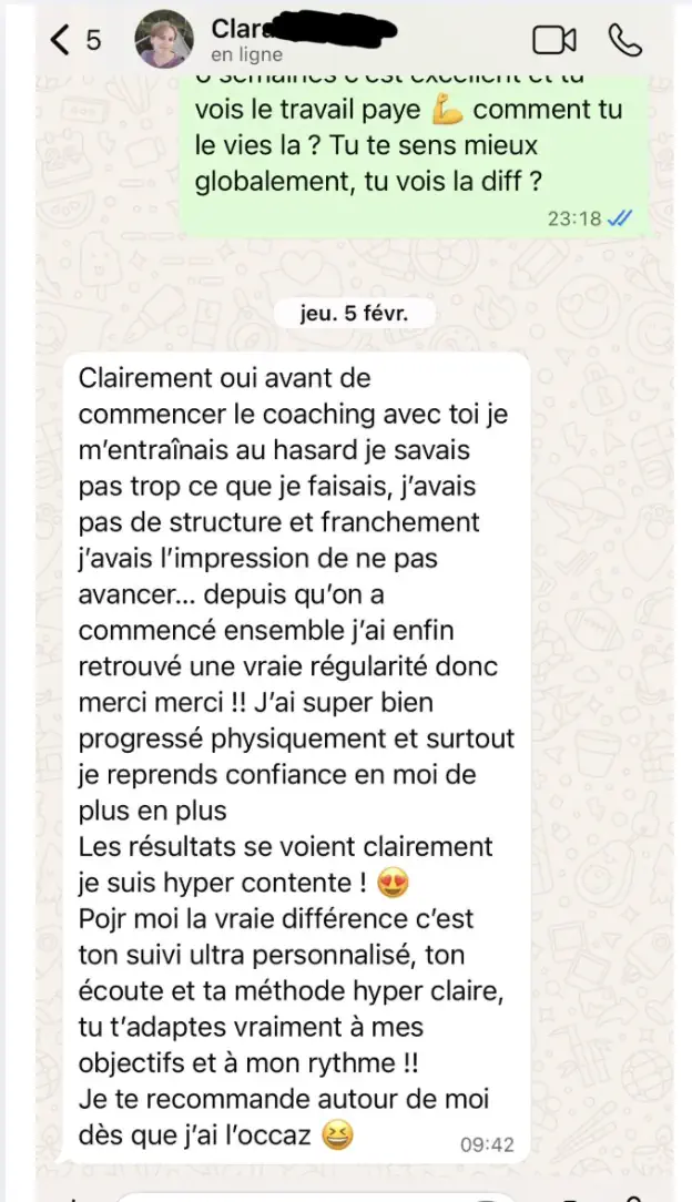 Message d'une cliente