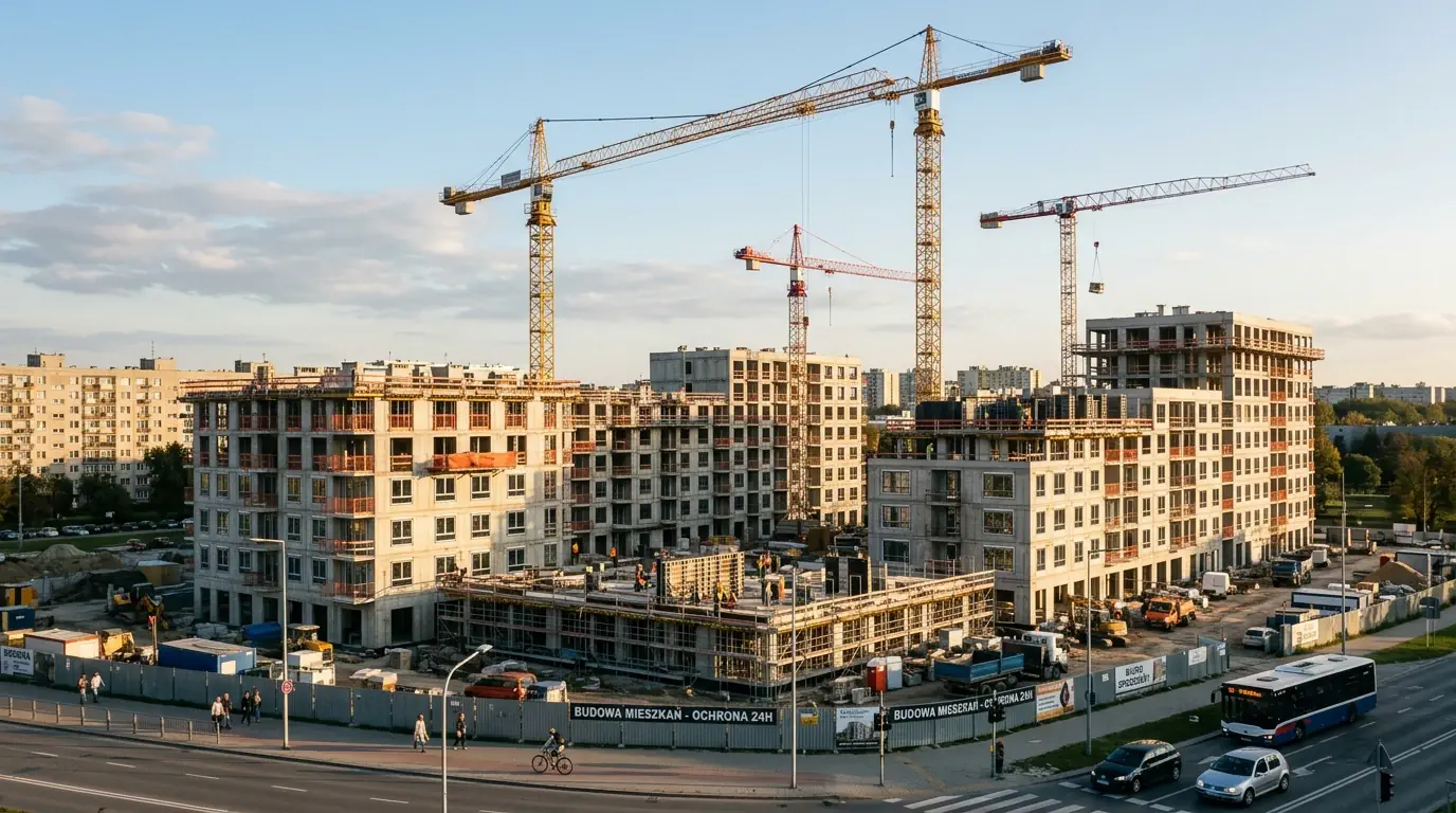 Chantier de logements neufs en Pologne, marché immobilier résidentiel
