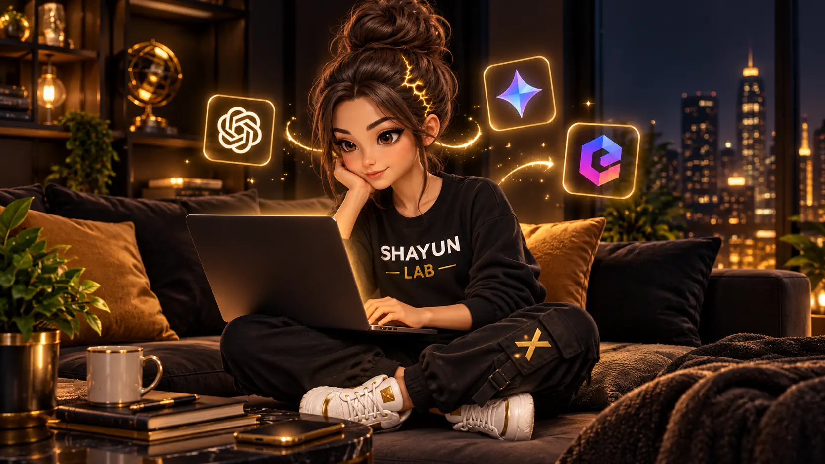 Shayun devant son ordinateur