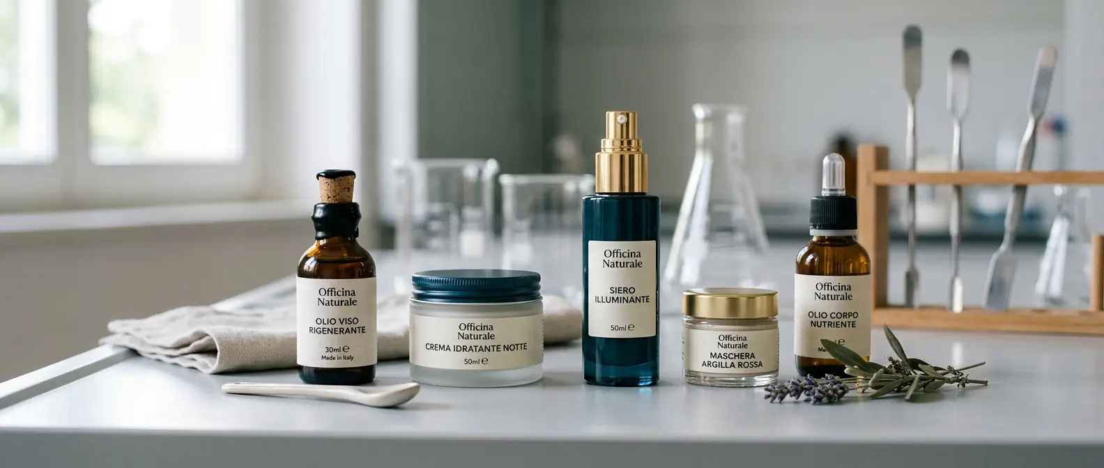 Cosmetici italiani su un banco di laboratorio