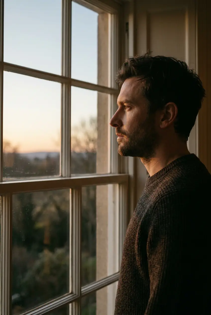 Homme à la fenêtre à l'aube