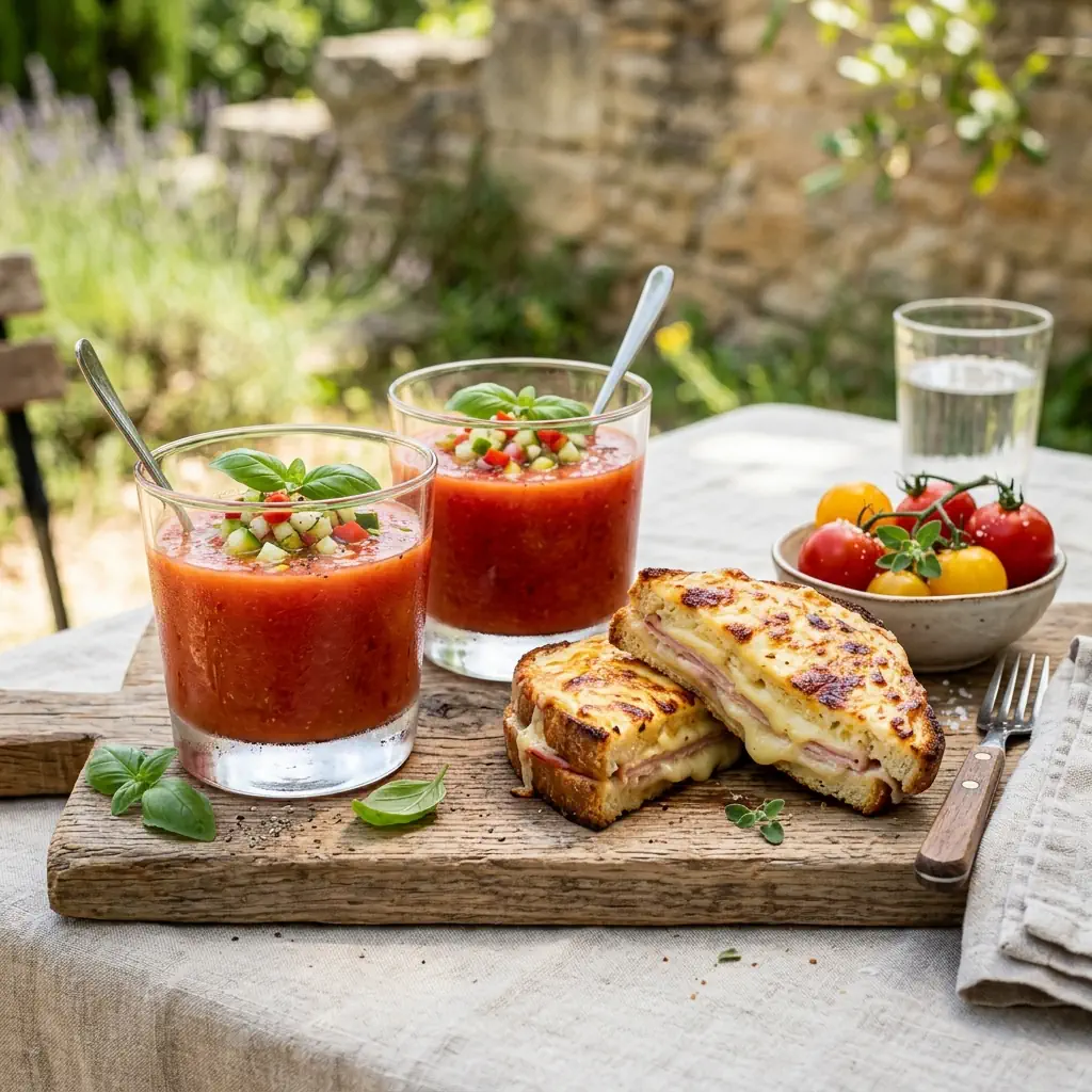 Gaspacho et croque-monsieur doré