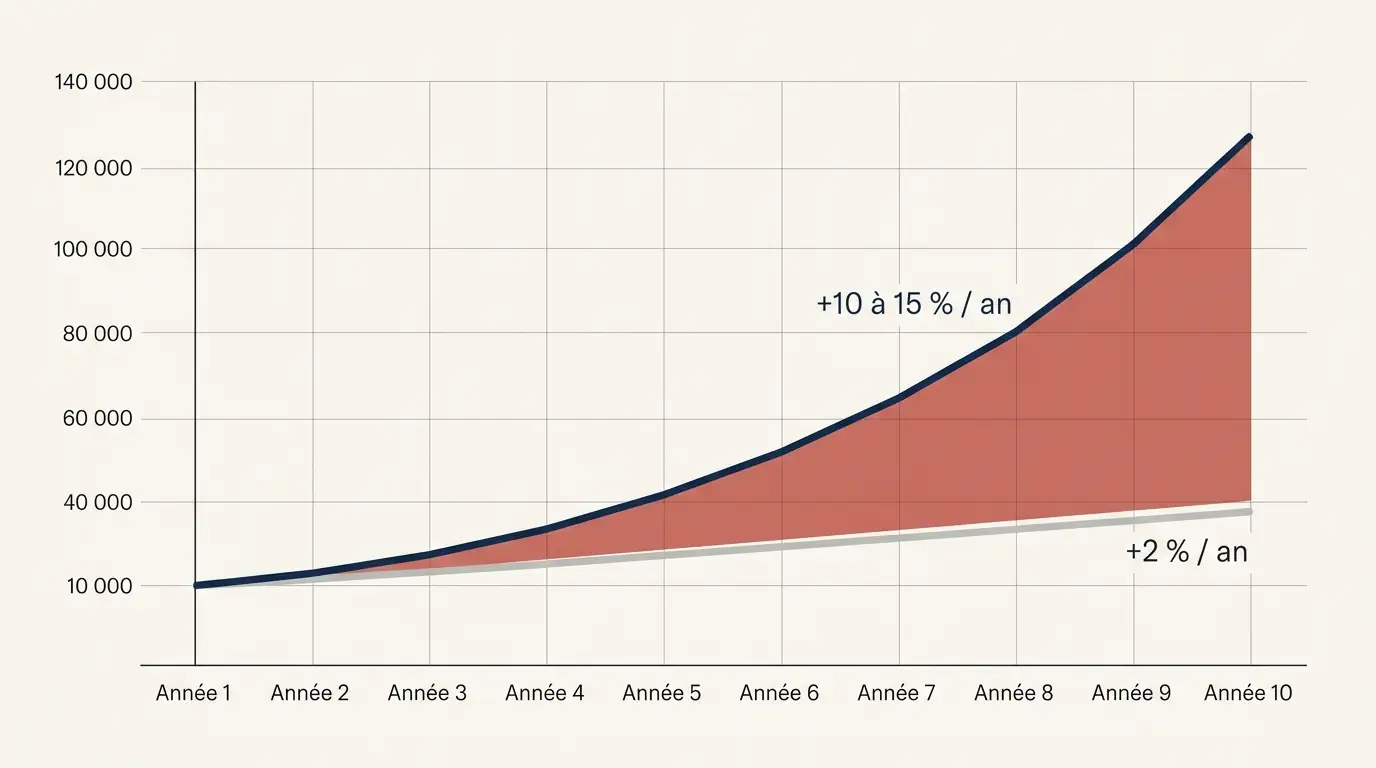 Graphique de l'écart salarial qui se creuse sur dix ans