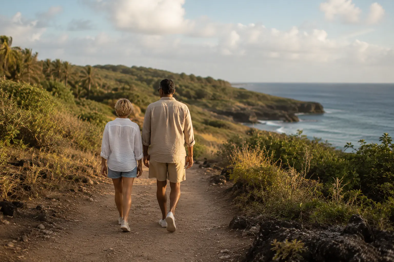 Alice, de dos, dans une nature tropicale luxuriante — l'autrice de NOMAD SILVER
