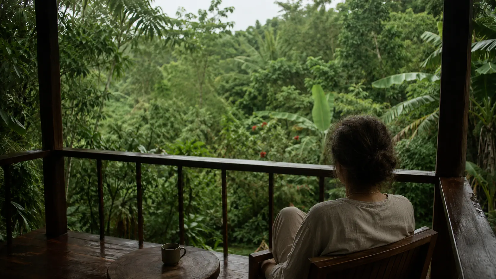 Personne assise près d'une fenêtre au petit matin, dans une lumière douce