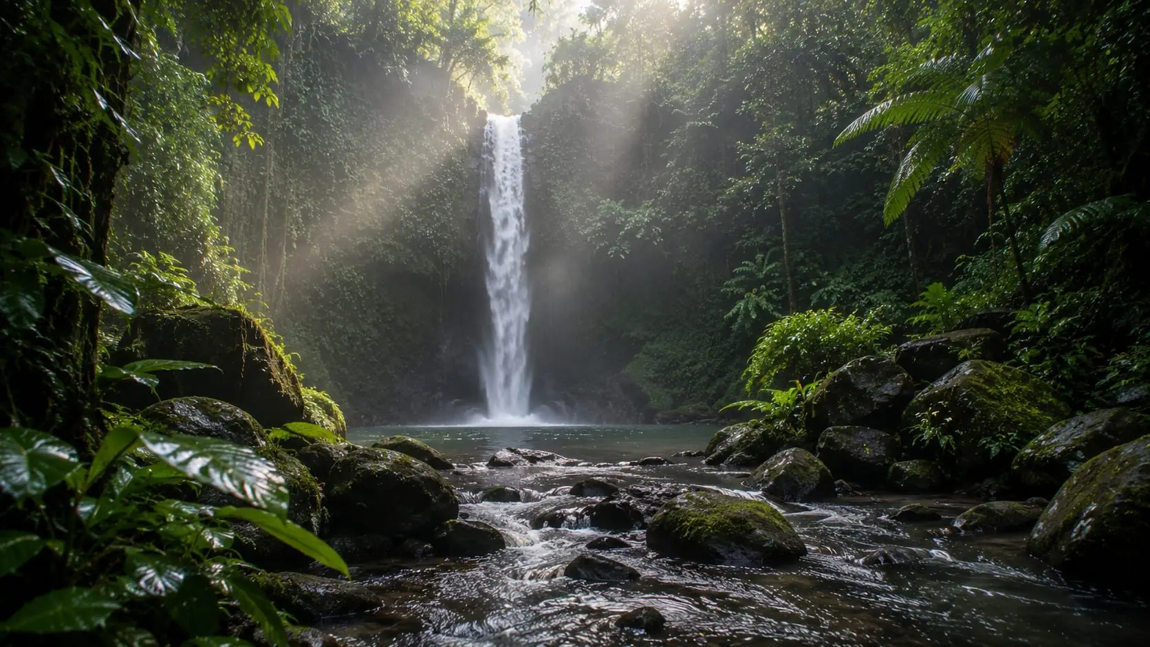 Paysage de rizières et de jungle à Sidemen, Bali, sous une lumière douce