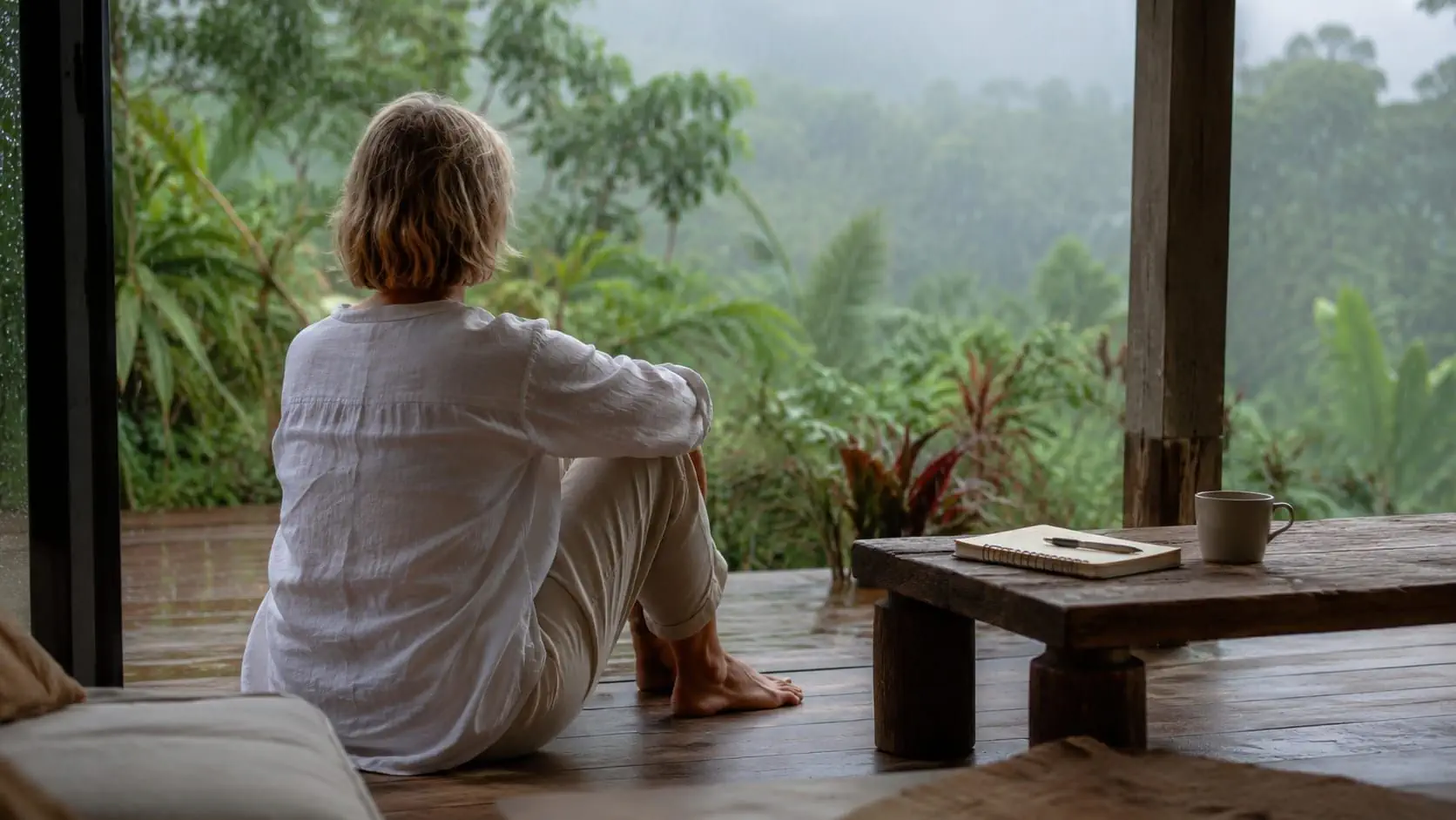 Scène calme et lumière naturelle douce évoquant la fatigue moderne et le besoin de redescendre — NOMAD SILVER
