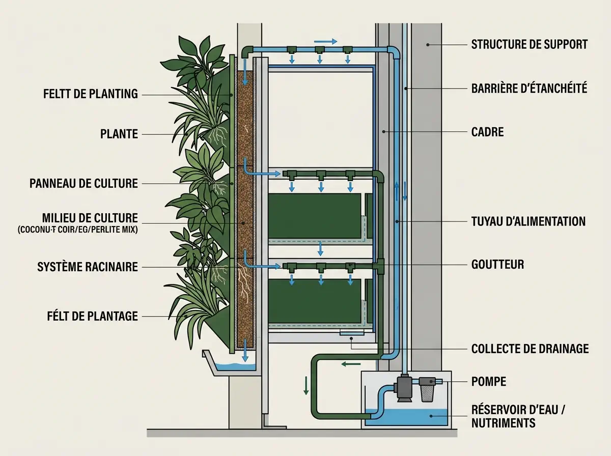 Coupe technique d’un système d’irrigation hydroponique