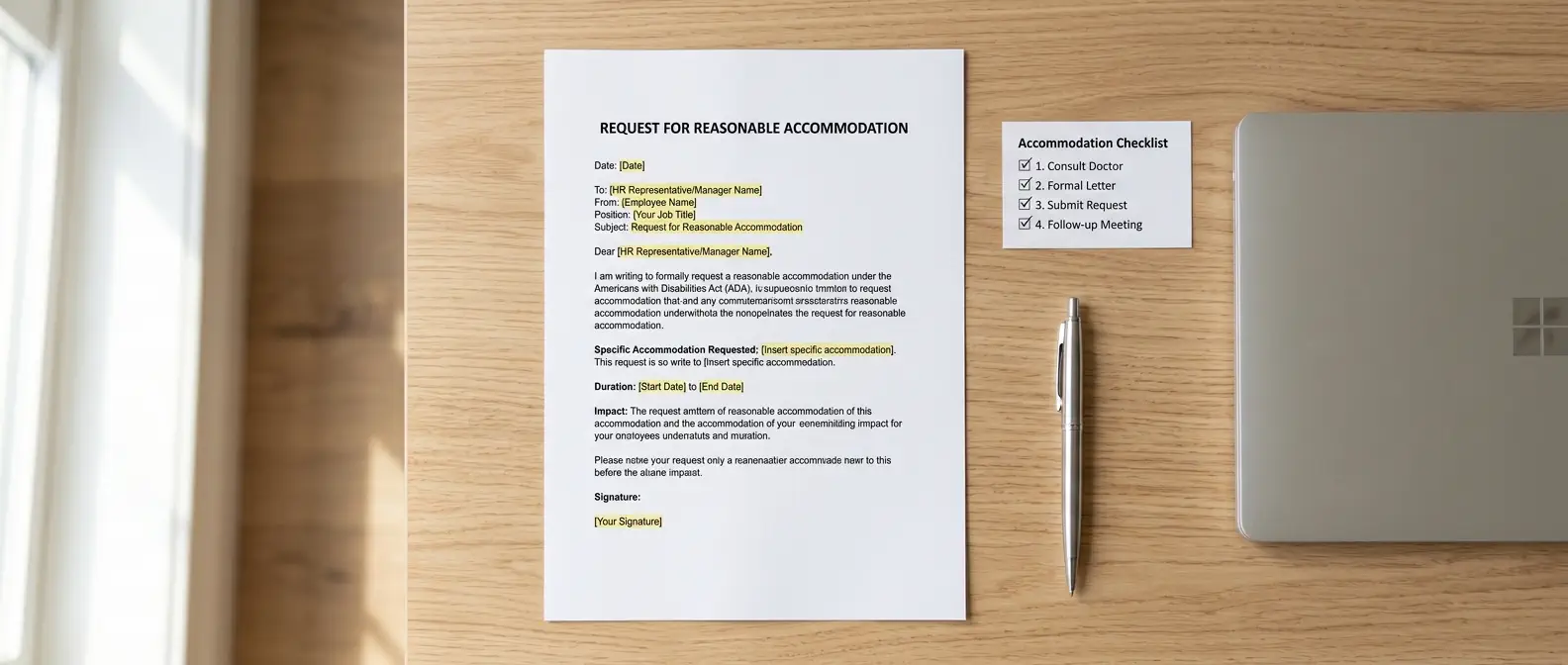 Occupational health referral paperwork and adjustment request documents on a desk