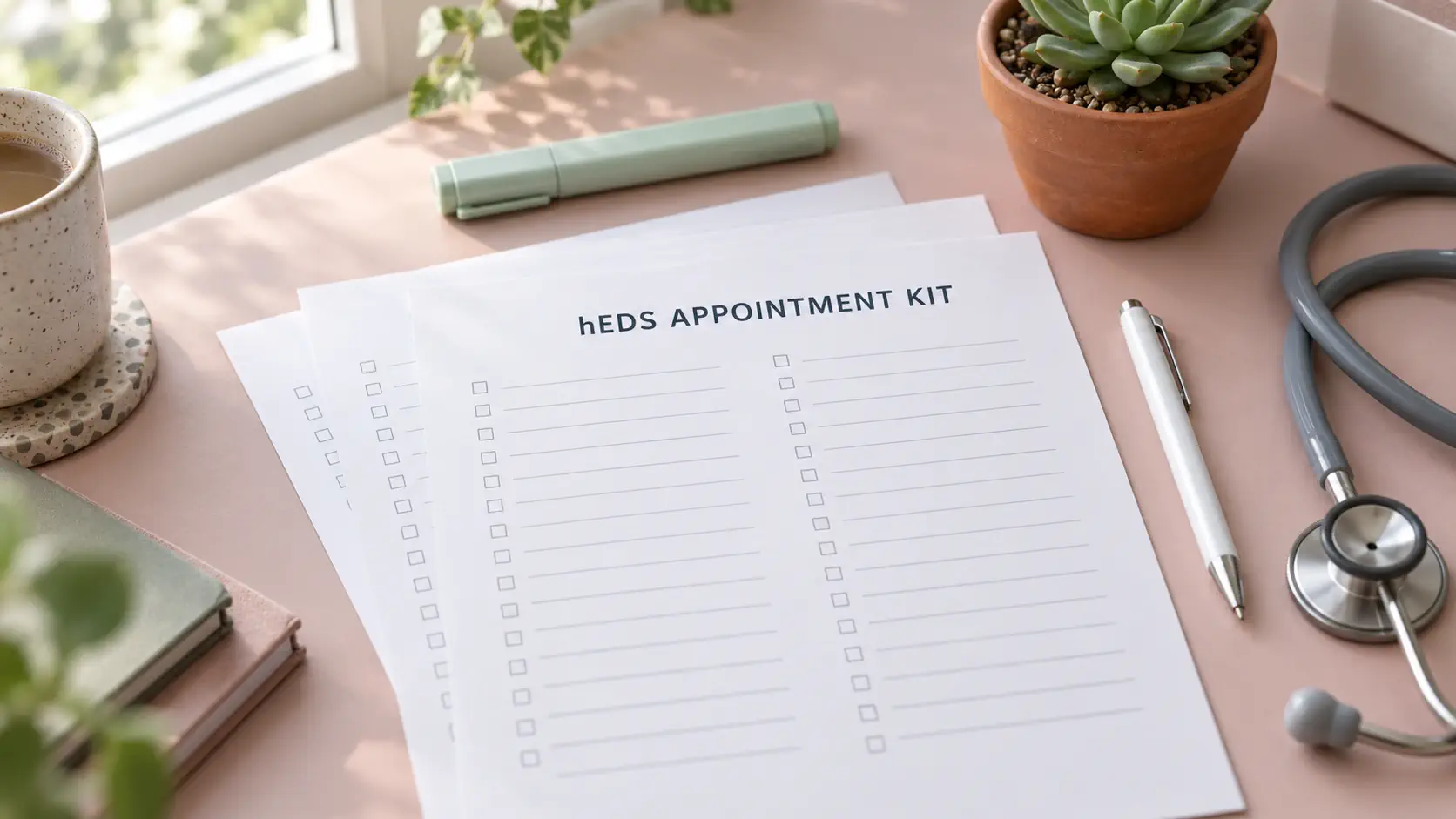 The free three-page hEDS appointment kit printable, shown as a preview