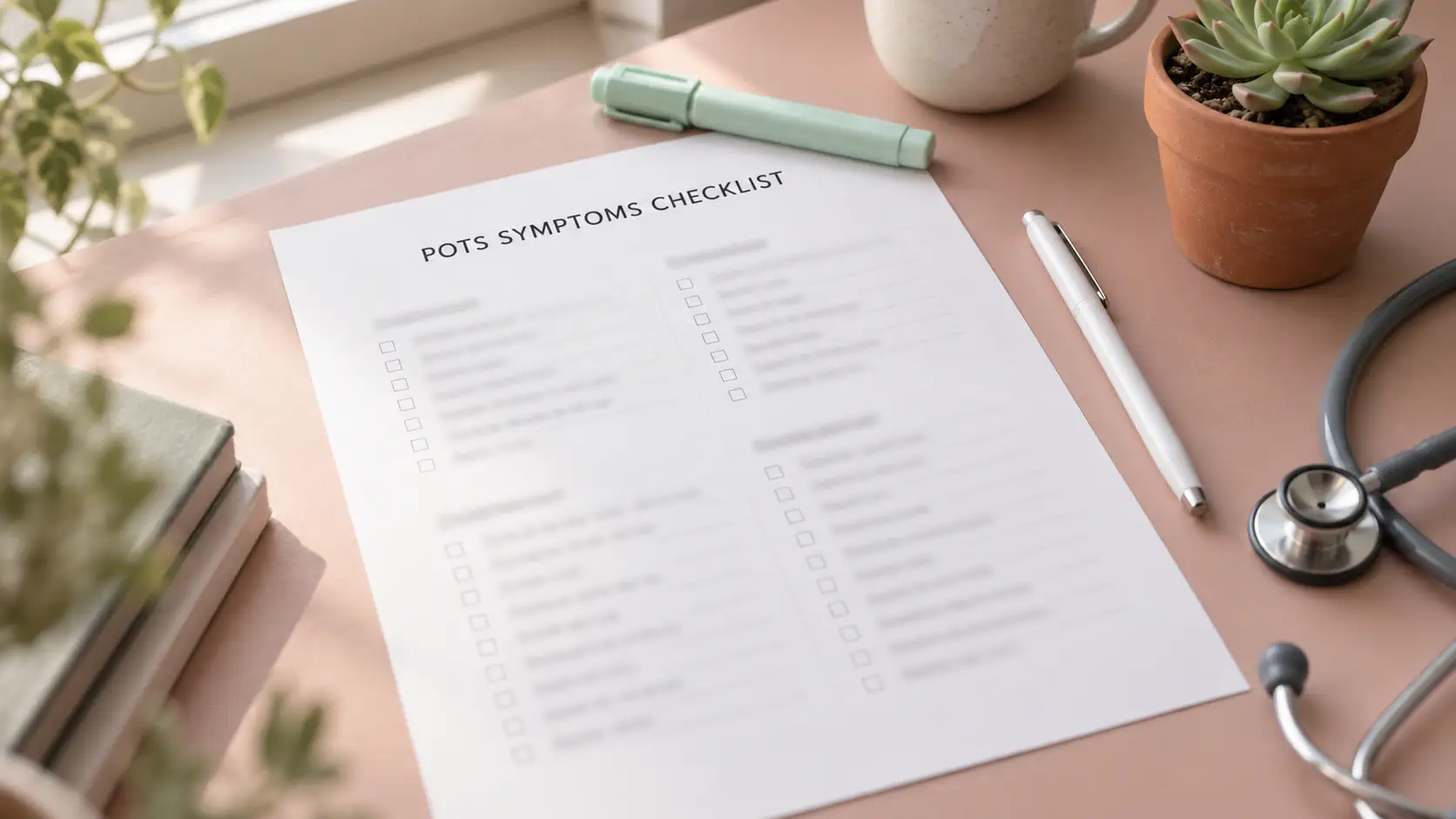 The free three-page POTS symptoms checklist printable, shown as a preview