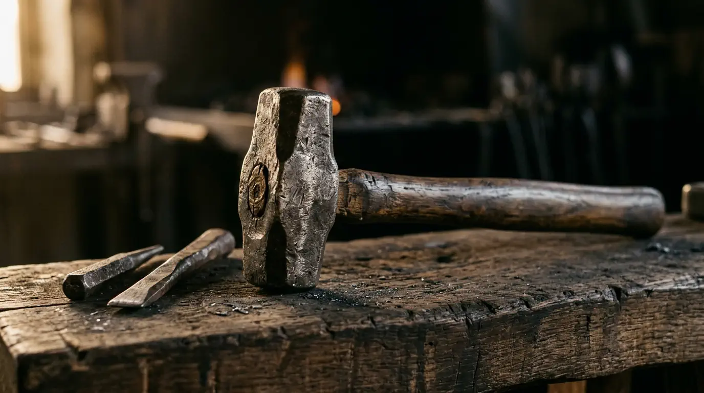Outil de forgeron patiné par des années d'usage — méthode affinée, savoir-faire transmis